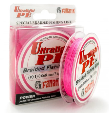 Шнур Fanatik Ultralight PE X4 100 m (#0,1) 0.068 mm 3.0 kg Pink (ULPEX41000068P)